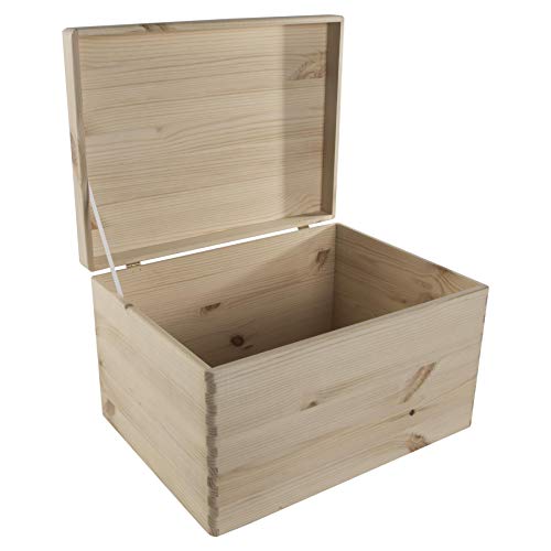 Große, unlackierte Aufbewahrungsbox Holz zum Basteln | 39,5 x 29,5 x 23 cm | Scharnierdeckel Kiefernholz | Andenken Spielzeugkiste | unlackierte zum Dekorieren