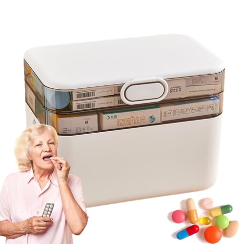 Gupcaqosjw Medikamenten-Organizer-Tr uhe, große Medikamenten-Aufbewahrung sbox | Dreischichtige Medizinkiste mit großem Fassungsvermögen | Abnehmbarer Pillen- und Medikamentenschrank für die Familie