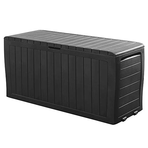 Deuba® Gartenbox 270L UV-beständig Haltegriffe Rollen Verschlussvorrichtung Balkon Wohnzimmer Wintergarten Kissenbox 117x45cm Rattan-Optik Anthrazit