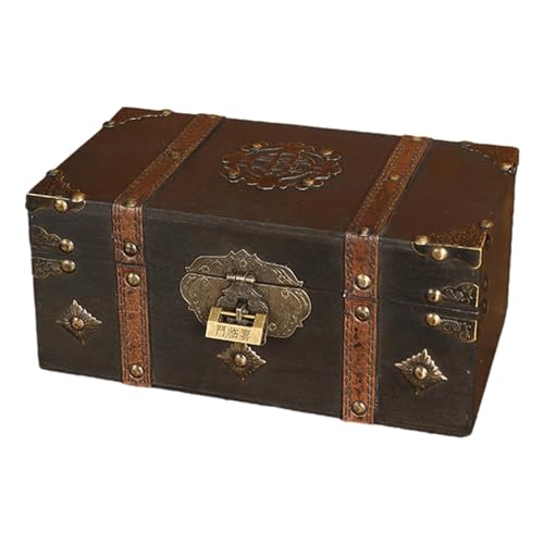 Vintage-Aufbewahrungsbox, Retro-Aufbewahrungsbox aus Holz, abschließbar, Vintage-Schatzkiste, Andenkenbox, Holzschatzbox, dekorative Truhe für Schmuck, Perlen und Schmuckstücke
