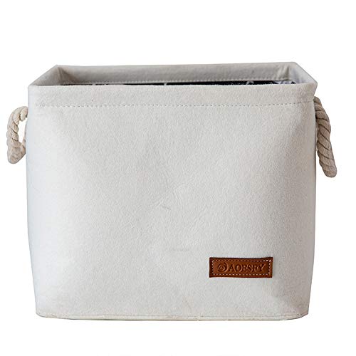 Martin Kench Wäschekorb, aus Filztuch, Wäschesortierer, Griffen, faltbar, Wäschesack herausnehmbar (Weiß,L)