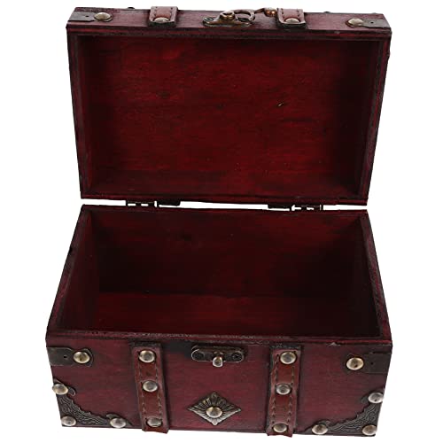 VOSAREA Kastenkasten Retro-schatztruhe Aus Holz Vintage-schmuck Herbstdeko Für Zu Hause Spielzeugtruhe Schmuck-organizer Aufbewahrungskisten Und Truhen Dampferkoffer Antiquität Hölzern Rot