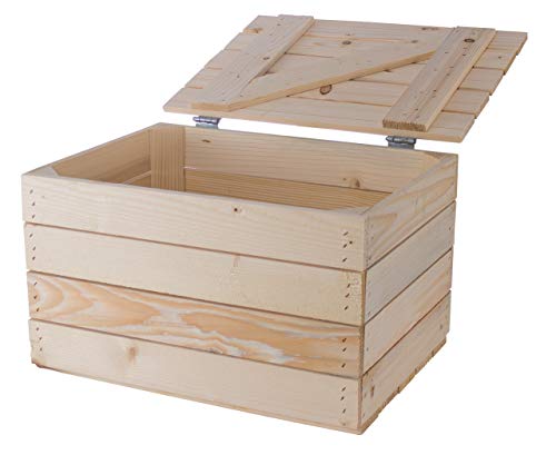 Obstkisten online 1x Holz mit Deckel | 48x36x28cm | Tisch mit Platz für Kissen & Decken, Schuhbank, schnelle Ordnung von Kleinkram