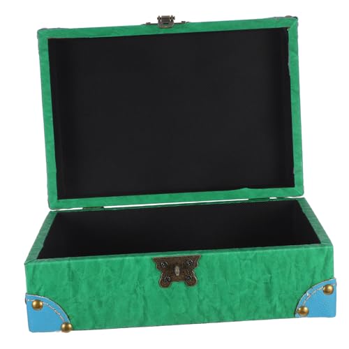 PRETYZOOM Kasten Retro- Aus Holz Truhe Aus Holz Schatzkiste Für Andenkentruhe Kleine Schatztruhe Schatzkiste Groß Truhe Mit Schloss Spielzeugtruhe Pu-leder Green