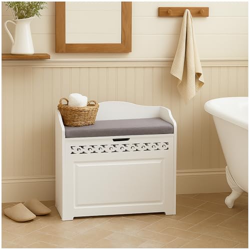 HTI living Sitzbank mit Stauraum und Polster Weiß mit Ornament-Design Mit Cut-Outs Truhe