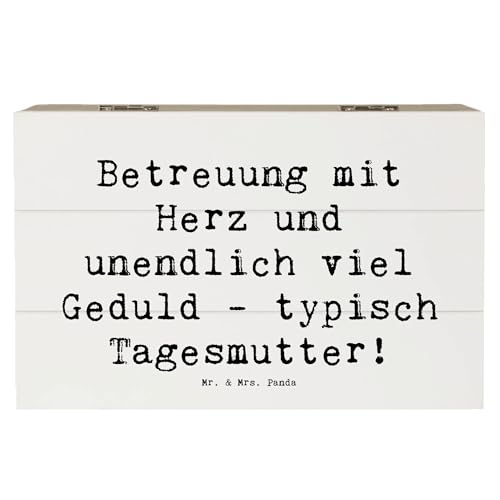 Mr. & Mrs. Panda 19 x 12 cm Holzkiste Spruch Tagesmutter Liebe - Geschenk, Geschenkdose, Kinder, Truhe, Schatzkiste, Geschenke mit Herz, XXL,