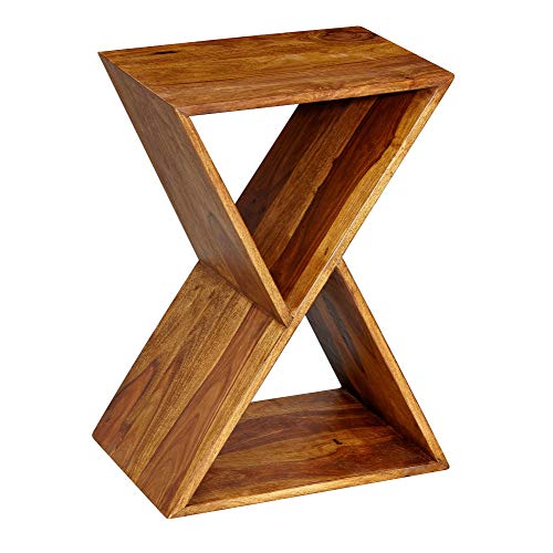 FineBuy Beistelltisch X-Form 43x60x30 cm Sheesham Massivholz Anstelltisch | Tisch Wohnzimmer Massiv | Kleiner Wohnzimmertisch Echtholz | Sofatisch mit Ablagen