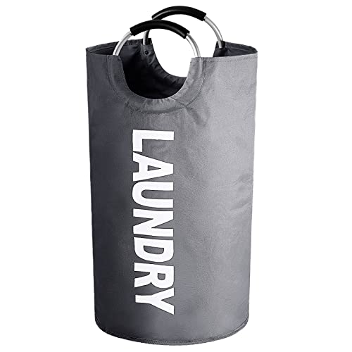 Faltbare Wäschekorb, 90L Kapazität Wäschesammler mit Griff, Wäschebox aus Oxford-Stoff, Wasserdicht Wäschesack Laundry basket, Tragbar Wäschesortierer Aufbewahrungsbehälter, Flaschensammler-Dunkelgra u