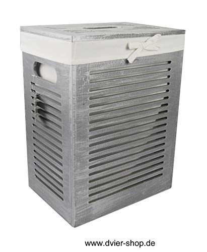dvier Wäschekorb Holz MDF mit Bezug Deckel Handgriffe, Mass: BxTxH 35x25x46cm, Ice Grau