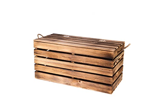 ALLPO Abschließbare Holztruhe mit Deckel groß | Holzkiste Truhe Holz Hellbraun mit Griff | Aufbewahrungsbehälter Sitztruhe | Spielzeugkiste |Geschenkkiste | Modisches Design Box Truhen | 73x35x34 cm