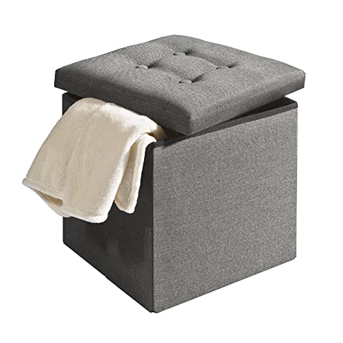 CelinaTex Falthocker 38 x 38 x 38 cm grau Sitztruhe mit Stauraum Truhe faltbar mit Deckel gepolstert Aufbewahrungsbox