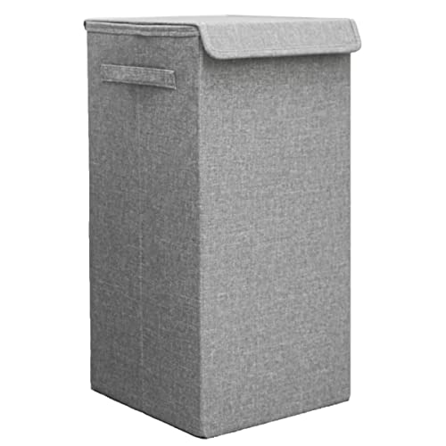 DuneDesign 50L Wäschekorb mit Deckel - Stabiler Holzrahmen - 30x30x60 Wäschesammler Grau Faltbarer Wäschekorb Badezimmer Wäschesortierer Deko Schlafzimmer Korb Camping Wäschetruhe Wäsche Box