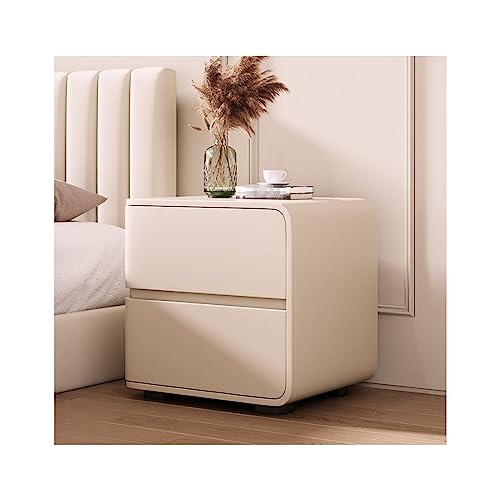 Eleganter nordischer Nachttisch mit 2 Schubladen, stilvolle Ledertruhe, moderne Schlafzimmer-Kommode, kompakter Nachttisch, 45 x 40 x 47 cm, für Heimdekoration und Organisation