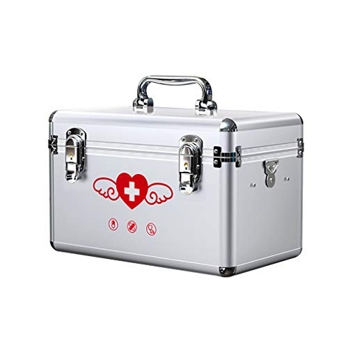 Erste-Hilfe-Set Abschließbare Erste-Hilfe-Box Sicherheitsschloss Medizin-Aufbewahrungsbox Mit Tragbarem Griff Abnehmbares Tablett Medizin-Truhe - Aluminium (3 Größen)