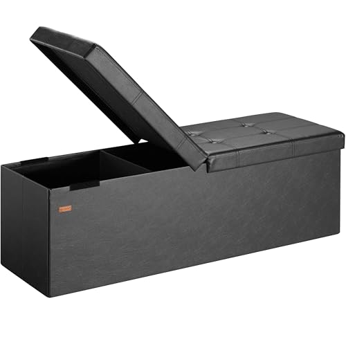 Casaria® Sitzbank mit Stauraum Faltbar Schwarz 115x40x40cm Gepolstert Deckel Kunstleder Schlafzimmer Wohnzimmer Flur Sitztruhe Truhenbank Polsterbank