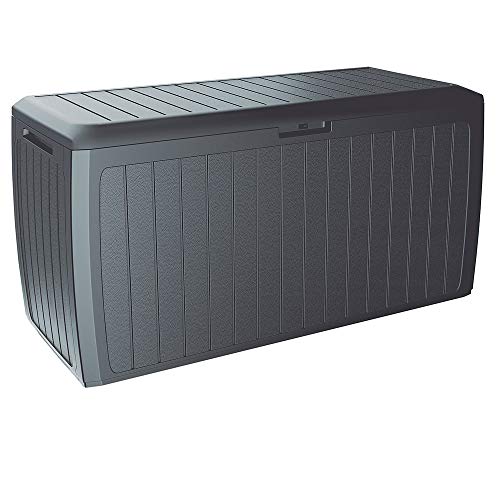 Casaria® Gartenbox 290L UV-beständig Haltegriffe Rollen Verschlussvorrichtung Balkon Wohnzimmer Truhe Kissenbox 117x47cm Lamellen-Optik Anthrazit