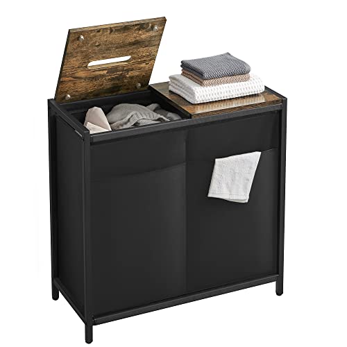 ACAZA Wäschekorb mit 2 Fächern - großer Wäschesortierer mit abnehmbaren Deckeln - Braun & Schwarz