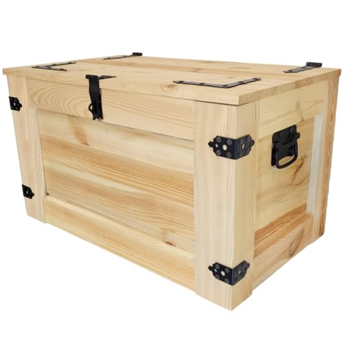 weeco Holzkiste mit Rädern 80x45x45cm, Hölzerne Truhe unbemalt rohes Holz Malen Sie die Kisten in einer beliebigen Farbe, Beistelltisch im Vintage-Shabby-Chic-Stil, aufklappbare Platte und Stauraum