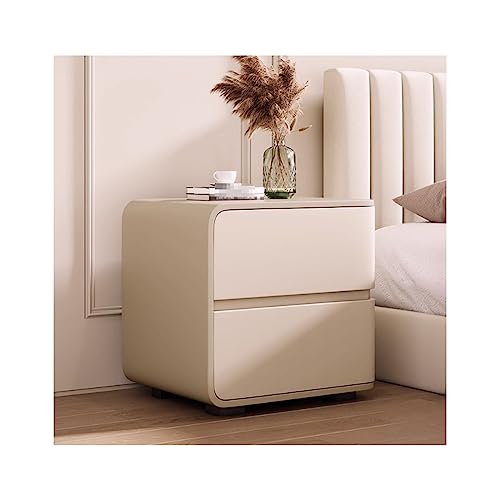 Eleganter skandinavischer Nachttisch aus Massivholz mit 2 Schubladen, moderner Akzenttisch, nordische Ledertruhe, ideal für Schlafzimmerdekoration und Aufbewahrung