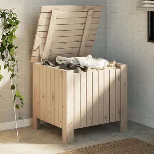 Homgoday Truhe mit Deckel Holztruhe Aufbewahrungstruhe Schatztruhe Spielzeugkiste Aufbewahrungsbox Kissentruhe Kissenbox Aufbewahrungskiste 60x49x54 cm Massivholz Kiefer