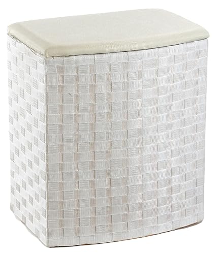 Kobolo Wäschebehälter aus Nylon | weiß/beige | 45x33x53 cm | robuster Wäschesammler | Wäschebox für Textilien | Wäschekorb mit Deckel | Wäschetruhe für Badezimmer & Schlafzimmer