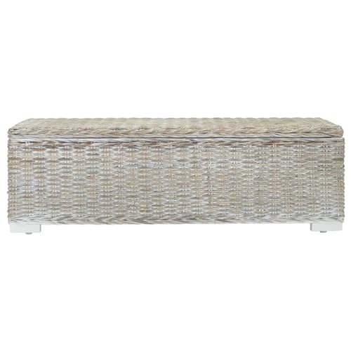 SKM Truhe Weiß 110 cm Natur Kubu Rattan & Massivholz Mahagoni,Möbel,Sitzbänk e,Truhen- & Flurbänke,Weiß,11.4 kg,344881