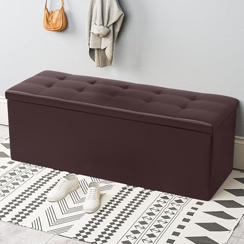 Große Leder-Klapp-Ottoman-Bank, Aufbewahrungsbox mit Deckel, gepolsterter Fußhocker für Spielzeug, Eingangsbereich, Truhe, Nachttisch, Fußstütze, Schuhwechselhocker