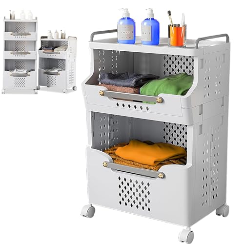 Geananao Faltbarer Wäschekorb 2 Fächer,Wäschesammler mit Beinen & Ablage, Wäscheschrank für Schmutzwäsche,Wäschesor tierer für Kleidung und Spielzeug, Pfandflaschen Sammelbehälter