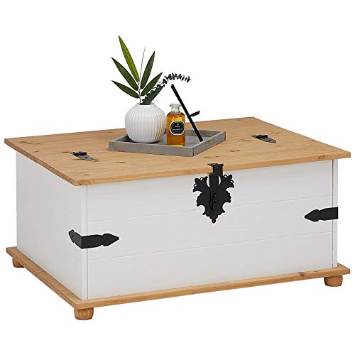 IDIMEX Mexico Möbel Truhentisch Tequila Couchtisch Truhe Wohnzimmertisch Beistelltisch im Mexiko Stil mit 5 Schubladen in weiß/braun