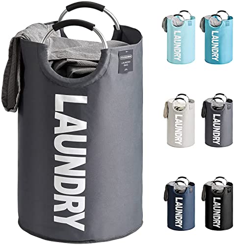 YOUDENOVA Wäschekorb Faltbar Wäschesammler Wäschesack Laundry baskets 92L Kapazität mit Griff Grau Ein Stück