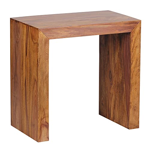 FineBuy Beistelltisch Massiv-Holz Sheesham 60 x 35 cm Wohnzimmer-Tisch Design dunkel-braun Landhaus-Stil Couchtisch Natur-Produkt Wohnzimmermöbel Unikat modern Massivholzmöbel Echtholz Anstelltisch