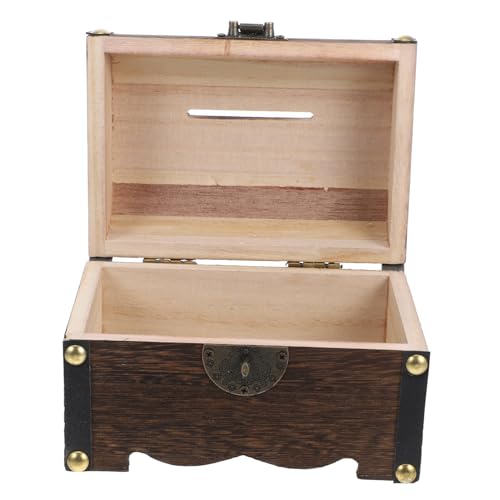 DRESSOOS Schatzkiste Sparschwein Sparschwein Für Kinder Bank Organizer Kleine Schatztruhe Dekorative Truhe Geldaufbewahrung Geldsparer Aufbewahrung Dunkelbraunes Holz