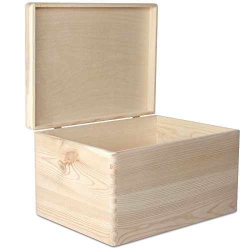 Creative Deco XXL Holzkiste Deckel | 40 x 30 x 24 cm | Kiste Holzbox Erinnerungsbox Holz truhe Aufbewahrungs Box Spielzeugkiste Unlackiert Kasten | Ideal für Spielzeuge und Werkzeuge