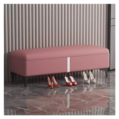 WIGSELBL Ledertruhe mit Hebebügel, Ottoman-Bank mit großem Stauraum, rechteckige, extra lange Aufbewahrungsbank für Schlafzimmer und Wohnzimmer (Farbe: Rosa, Größe: 100 cm)