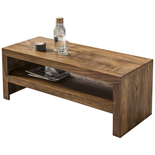 FineBuy Couchtisch Massiv-Holz 110 cm breit Wohnzimmer-Tisch Design braun Beistelltisch Wohnzimmermöbel Echtholz rechteckig