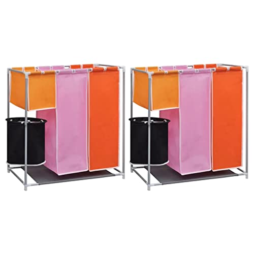 JKYOU Wäschesortierer mit 3 Fächern, 2 Stück, mit einem Waschbehälter mit großem Fach, Maße: 23 x 30 x 72 cm (B x T x H)