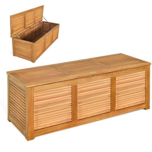 KOMFOTTEU Aufbewahrungsbox aus Holz, Gartentruhe mit Staubdeckel und Griff, 178 Liter Auflagenbox für Außen- & Innenbereich, 120 x 45 x 45 cm, Natur