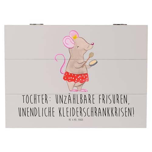 Mr. & Mrs. Panda 25 x 18 cm Holzkiste Tochter Mode - Geschenk, Freude, Kinder, Geburtstage, Dankeschön, Familienmitglieder, Truhe, Dekokiste,