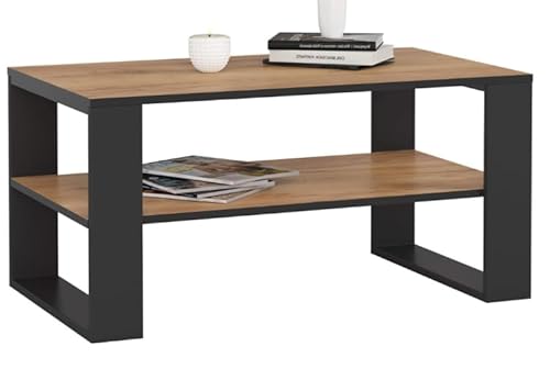 BDW - Couchtisch - Sofatisch mit offenem Regal, Ablage - 92 x 45 x 53 cm Beistelltisch, Lowboard - Wohnzimmer, Salon - Modern - Stubentisch - Truhentisch - Holzwerkstoff (Schwarz/Eiche Craft)