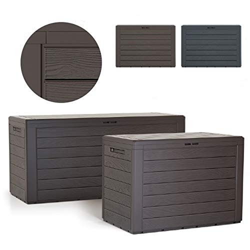 rg-vertrieb Gartenbox Auflagenbox 280L Truhe Box Gartentruhe Holz-Optik Woode Kissenbox Gartenkasten (Umbra)