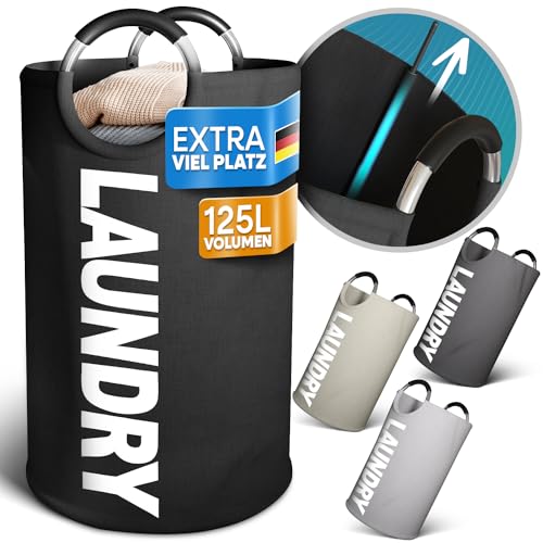 Loco Bird Faltbarer Wäschekorb 125L Schwarz – Großer Wäschesammler mit Griffen - Leichter Schmutzwäschebehälter - Robuster Laundry Basket - Vielseitige Wäschetruhe - Schamelle Wäschetonne