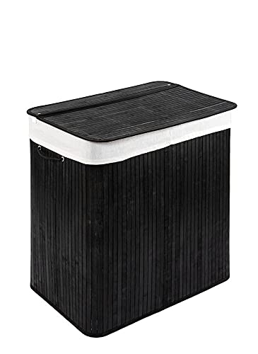PANA ECO Bambus Wäschekorb mit Deckel • Wäschebox Holz Wäschesack • Faltbarer Wäschesammler • Badezimmer Wäschetruhe • 100% Bambus • Farbe: Schwarz • Größe: 72L (40 x 30 x 60 cm)