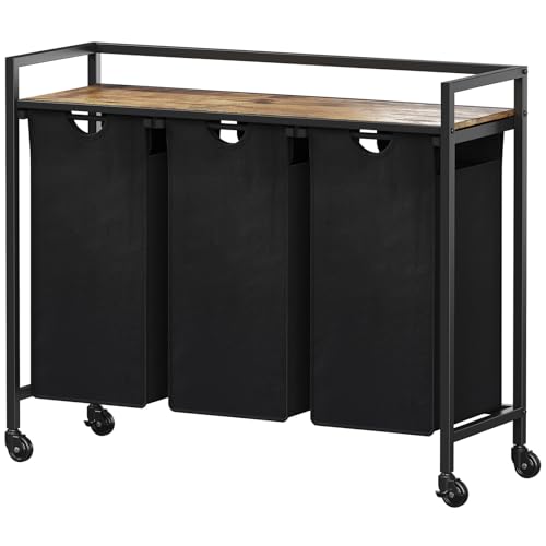 Lifewit Wäschekorb 3 Fächer auf Rollen, 120L/40x3L Wäschesammler mit Ablage und herausziehbaren Säcken, Wäsche sortiersystem, Waschesammelbox für Schlafzimmer, Badezimmer, 95,5x 33,5x 78cm, Schwarz