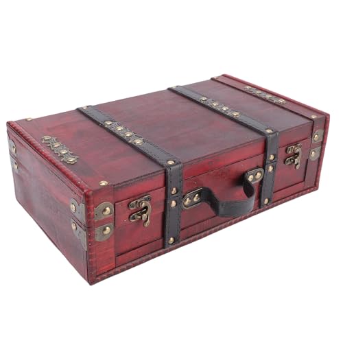 Bewinner Vintage-Aufbewahrung Sbox aus Leder, Holz Vintage-Koffer Im Antiken Stil, Dekorative Aufbewahrung Truhe, Reisestamm Schatzkiste mit PU-Leder Griff für Hochzeiten