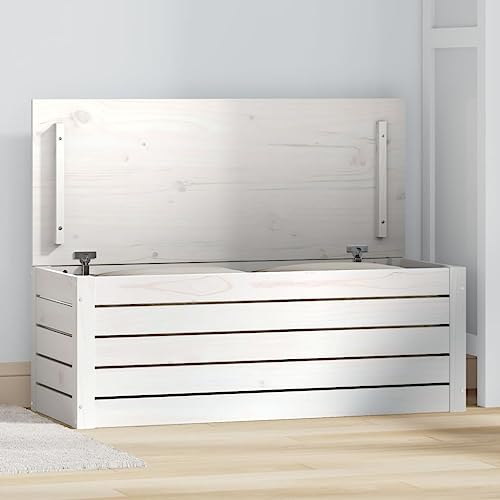 INLIFE Truhe 89x36,5x33 cm Massivholz Kiefer,Weiß,10.7KG