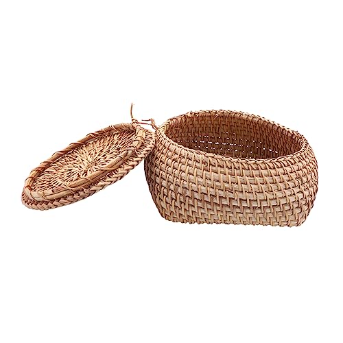 SOIMISS Korbtruhe Aus Rattan Mit Deckel Aufbewahrungsbox Für Kleinigkeiten Haushaltsorganisation Behälter Für Badezimmerutensilien