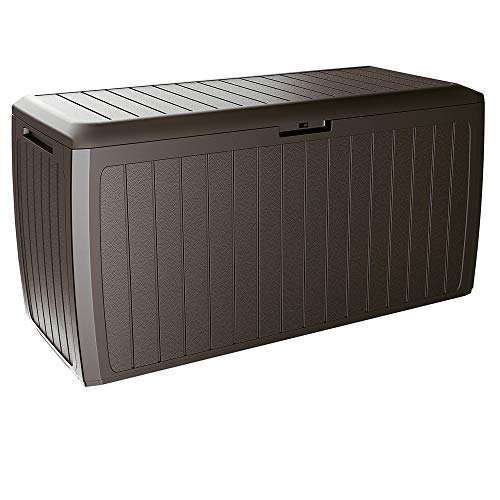 Casaria Auflagenbox Board Plus Rollen Griffe 100 kg belastbar Smart Click System Truhe Gartenbox Kissenbox Braun, 117x47x60cm