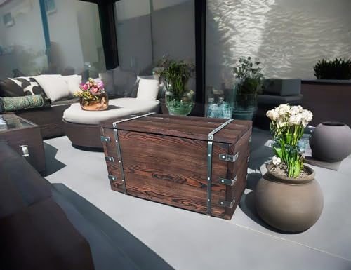 CHYRKA Truhentisch Holzkiste BORYSLAW Holztisch Wohnzimmertisch Beistelltisch Holztruhe (L=83 xB=40 xH=50 cm) Handmade Vintage Metall (Natur)