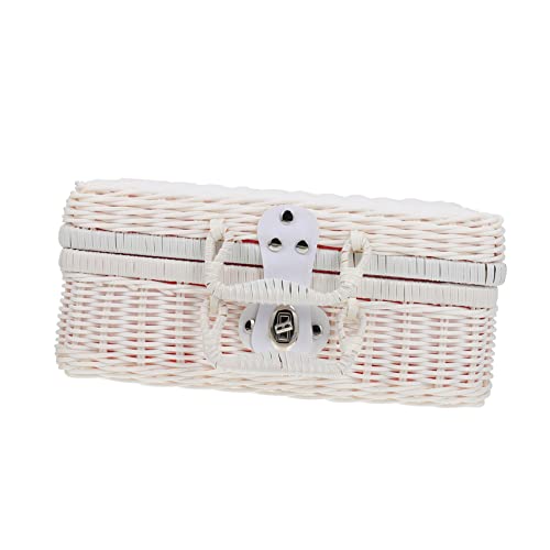 Cabilock 1stk Koffer Aus Rattan Korb Für Kleidung Mit Deckel Simuliertes Handgewebtes Rattangehäuse Simulierter Rattankoffer Multifunktions- Plastik Weiß