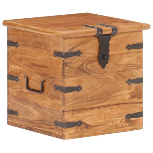 vidaXL Akazienholz Massiv Truhe Abschließbar Aufbewahrungsbox Holzkiste Nachttisch Nachtschrank Holztruhe Schatztruhe Schatzkiste 40x40x40cm